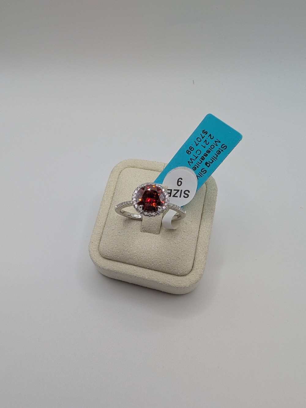 925 Sterling Silver Red Moissanite Halo Ring Size 9 2.21 CTW VVS D